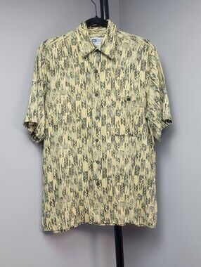 Untied Resort GeometricPrint Hawaiian Shirt Top Olive/Yellow Short-Sleeve Mens S